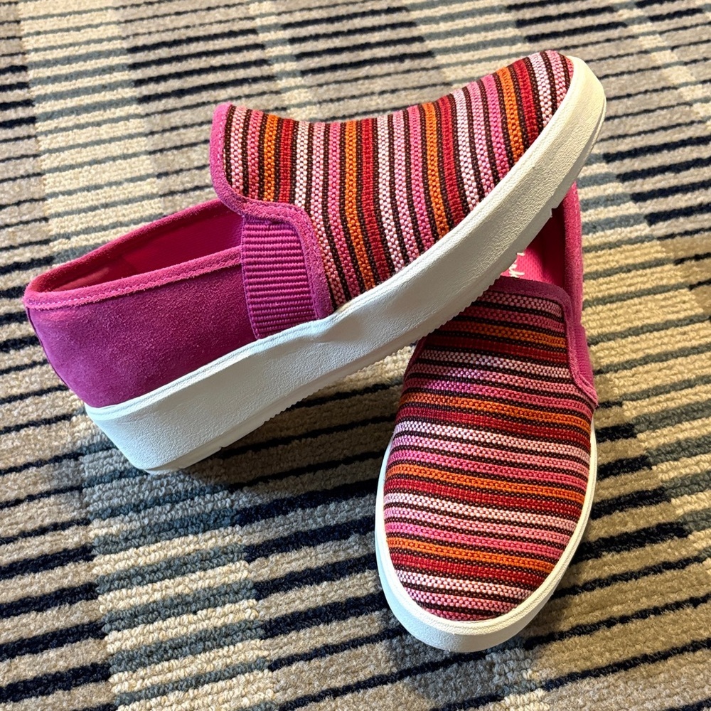 Clarks Pink and Red Striped Sneakers